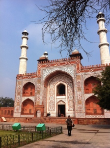 This is one of four identical gateways to the tomb of Akbar the Great. (No, it's not your eyes--the towers really lean so that if they were to fall they wouldn't crush the building...) 