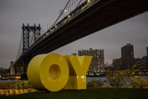Brooklyn to NY: OY! -“OY/YO” sculpture by Deborah Kass [Image credit: NY Times] http://www.nytimes.com/2015/11/11/nyregion/a-sculpture-with-something-to-say-lands-in-brooklyn-bridge-park.html?_r=0