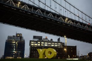 New York to Brooklyn: YO -“OY/YO” sculpture by Deborah Kass [Image credit: NY Times] http://www.nytimes.com/2015/11/11/nyregion/a-sculpture-with-something-to-say-lands-in-brooklyn-bridge-park.html?_r=0