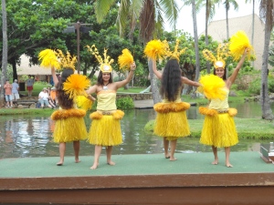 Tahitian dancers--Wonder what would happen if I wore an outfit like this to my next writers' conference (Polynesian Cultural Center on Oahu)
