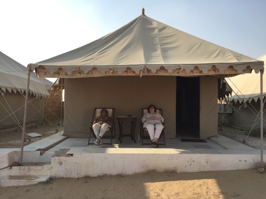 ‘Traditional’ Mewar maharajah-style desert tents. Our bare bones tents might lack a maharaja's embroidered hangings and luxurious carpets but I'm pretty sure no maharajah's tent had an air-conditioner or huge en suite with shower.