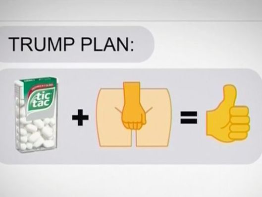 "Take a Tic Tac and grab 'em by the p---y is the closest thing to a plan Donald Trump has described this entire election." [Image credit: Full Frontal with Samantha Bee] http://samanthabee.com/episode/26/clip/pussy-riot/