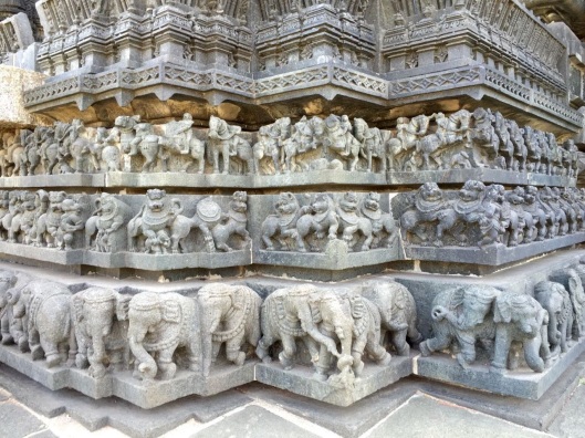The exterior of the temple is covered by thousands of carved sculptures, including 644 elephants—each of them different.